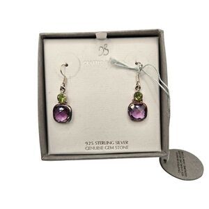 New 925 Sterling Silver Peridot Amethyst Earrings Dangle